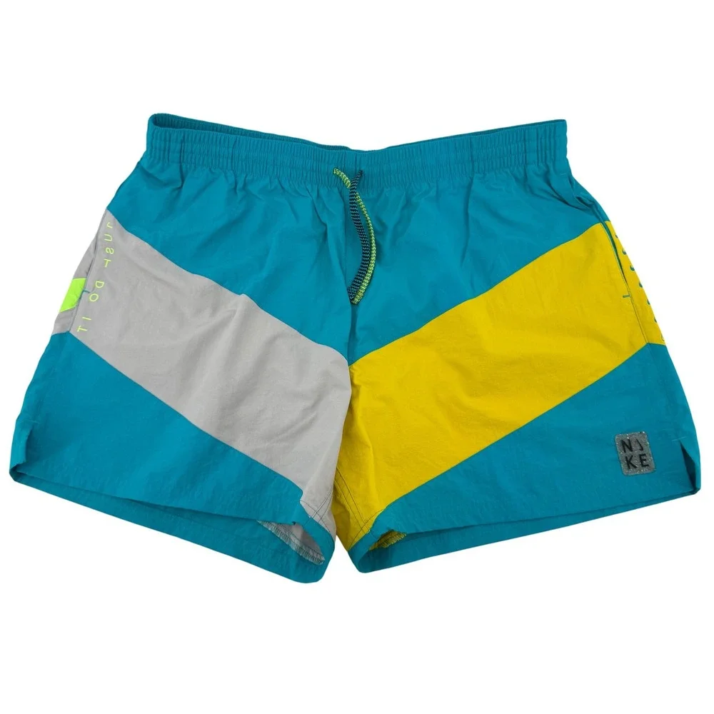 Nike Swim Trunks Men's XXL Teal Yellow Colorblock Stripes NESSB638